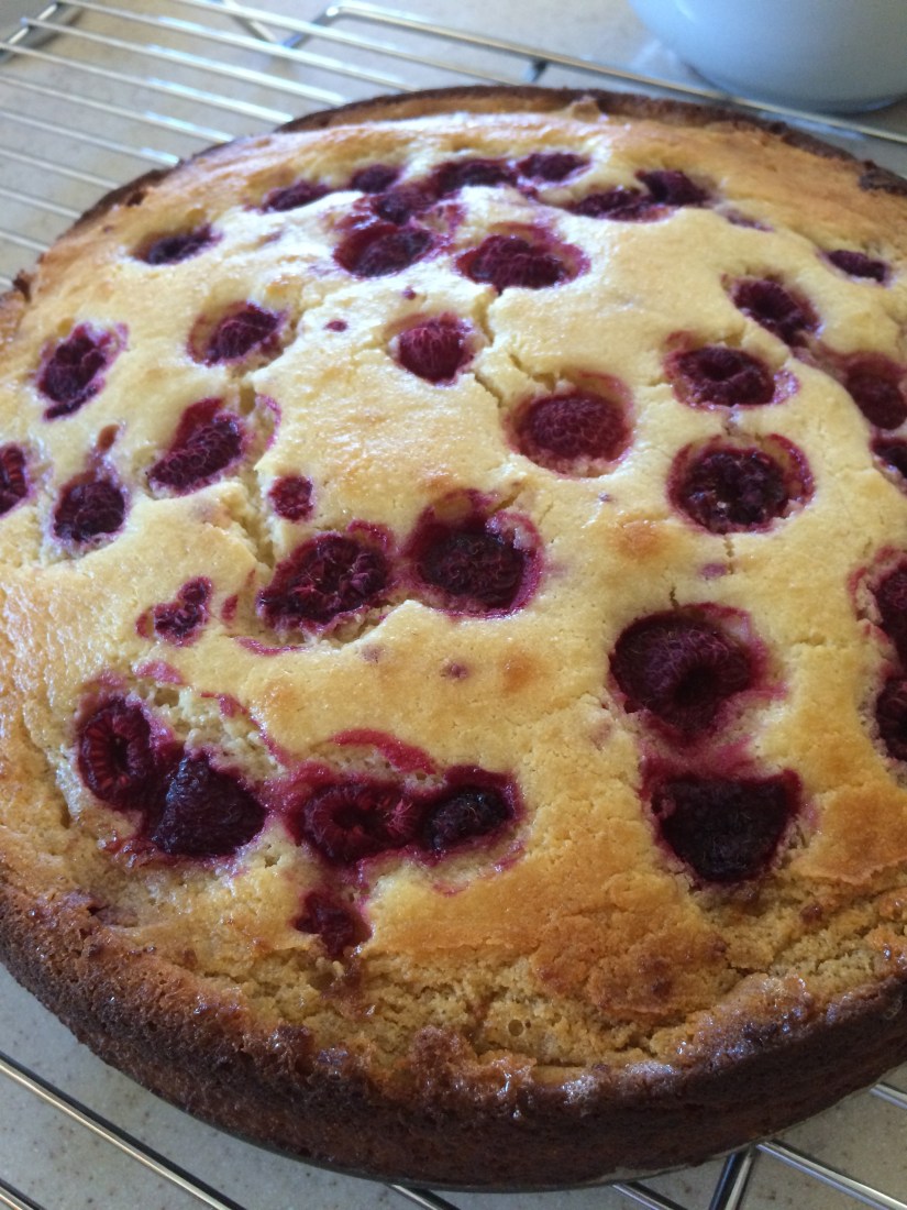 Raspberry Ricotta Cake out of the Oven